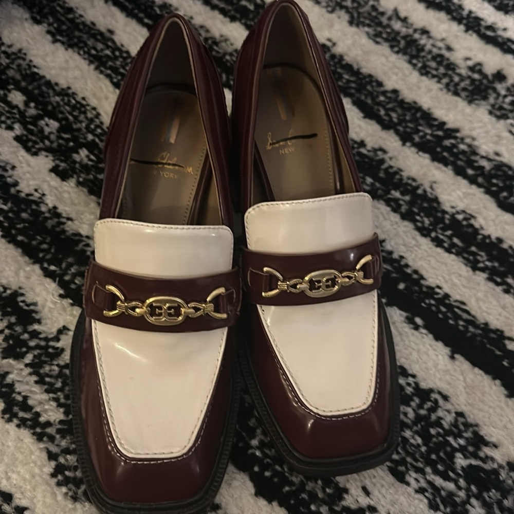 Sam Edelman Quincy Block Heel Loafers Burgundy and Cream sz6 - Picture 5 of 5